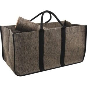 Aubry Gaspard – Sac à bûches en jute 65cm – Motif chevrons