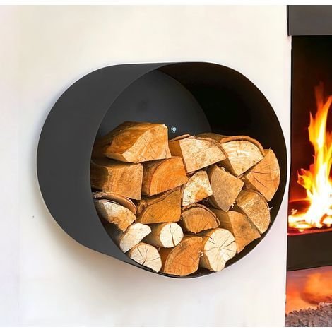 Dandibo – Étagère murale ronde pour bois de chauffage 96433 – Métal noir