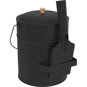 Idmarket – Seau à cendres 15 L en acier avec pelle et couvercle – Design moderne avec anse en bois