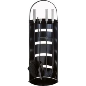 Valet de cheminée métal noir 5 pièces Outils feu bois 65 cm
