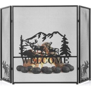Costway – Pare-feu cheminée pliable 3 panneaux – Écran en métal 132 x 79 cm