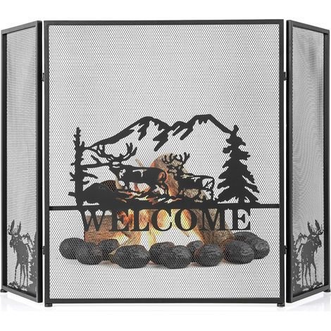 Costway – Pare-feu cheminée pliable 3 panneaux – Écran en métal 132 x 79 cm