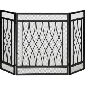 Homcom – Pare-feu cheminée pliable en métal noir – Protection contre les étincelles