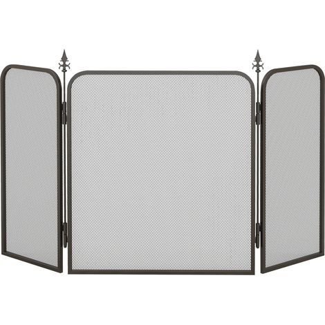 Homcom – Pare-feu cheminée pliable 3 panneaux – Grille de protection en métal noir