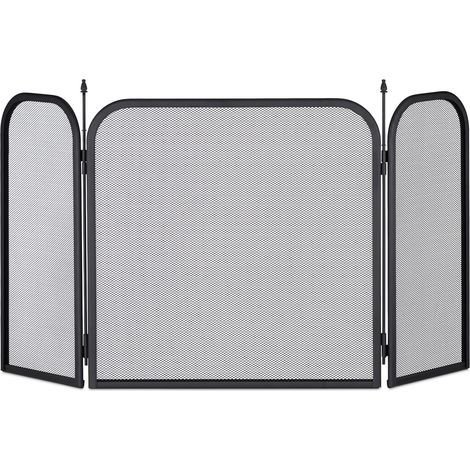 Relaxdays – Pare-étincelles cheminée en acier noir – Grille anti étincelles pliable