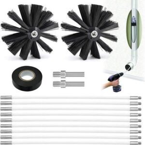 14 Pièces Kit Ramonage Poele Pellet, Kit de Ramonage Flexible avec 2 Brosse Tuyau de Poêle 150mm, 9 Tiges Flexibles 410mm, Kit Ramonage Cheminée pour Cheminée, Tuyaux, Séchoir