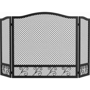 Pare-feu de cheminée - HOMCOM - pliable - 3 panneaux - motif floral - protection anti-étincelles - métal - 107 x 60 cm - noir
