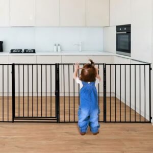 Swanew – Barrière de sécurité enfant 305 cm – Grille de protection métal pliable avec porte