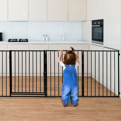 Swanew – Barrière de sécurité enfant 305 cm – Grille de protection métal pliable avec porte
