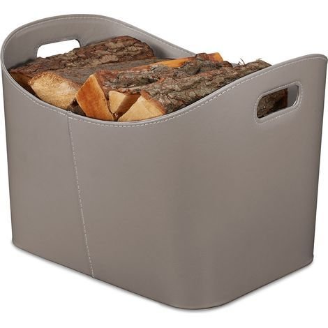 Relaxdays – Panier à bûches XL similicuir – Rangement bois de chauffage 58L