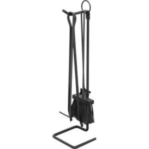 Idroweb – Serviteur de cheminée en acier peint – Lot de 4 outils avec support hauteur 57 cm