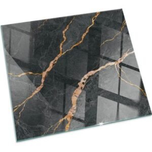 Base décorative Plaque de protection avec impression sous cheminée pour salon Marbre élégant avec veines Carrée 60x60 cm
