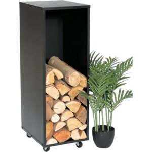 Dandibo – Étagère à bois de cheminée 96359 – Support métal noir sur roulettes