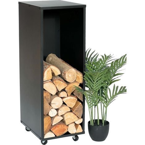 Dandibo – Étagère à bois de cheminée 96359 – Support métal noir sur roulettes