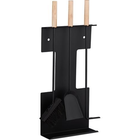 Relaxdays – Serviteur de cheminée 4 pièces en acier noir – Pelle, balai, tisonnier