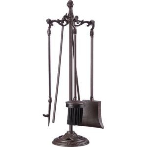 Relaxdays – Serviteur de cheminée 5 pièces en fonte de fer – Support noir H51 x L18 x P18 cm