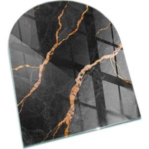 Plaque Rectangulaire en verre trempé pour cheminée protection contre les braises et étincelles Marbre élégant avec veines 80x70 cm