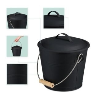 Seau à cendres avec couvercle, pelle et balayette, 4,5 L