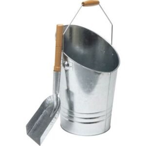 Werka Pro – Seau à cendres 7 L en acier galvanisé – Pelle en bois