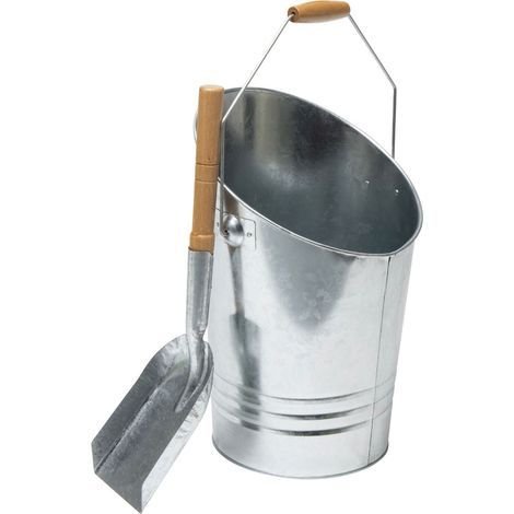 Werka Pro – Seau à cendres 7 L en acier galvanisé – Pelle en bois