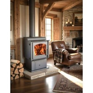 Juan Panadero – Poêle à bois 11 kW – Rendement 85 % – Volume de chauffe 320 m3 – Triple combustion – Bac à cendres 12 litres – Sortie de fumée 150 mm