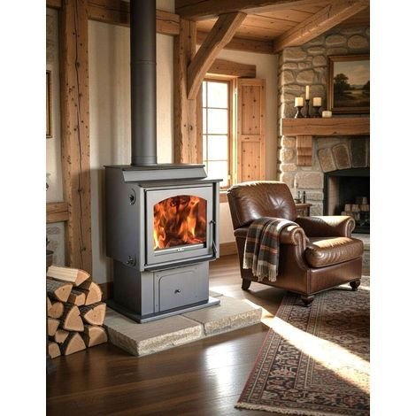 Juan Panadero – Poêle à bois 11 kW – Rendement 85 % – Volume de chauffe 320 m3 – Triple combustion – Bac à cendres 12 litres – Sortie de fumée 150 mm