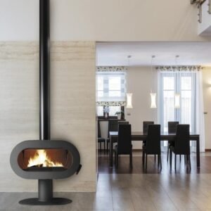 Poêle à bûches fonte, Fifty Plus sur pied, Noir, 10 kW, Invicta