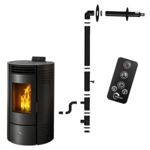 Poêle à granulés étanche Azora 11,6 kW Noir Sannover + Kit d'installation