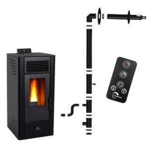 Poêle à granulés étanche Anita 11,6 kW Noir Sannover + Kit d'installation