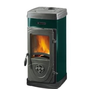 Nordica – Poêle à bois 5 kW – Habillage acier émaillé vert – Volume chauffable 143 m³ – Sortie fumée 12 cm – Dimensions 36x42x77 cm - VERT 5 KW