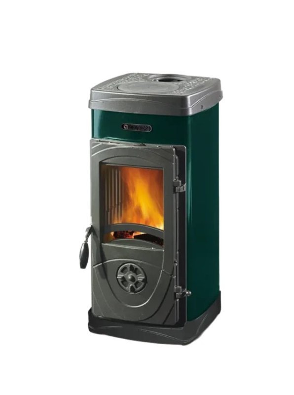 Nordica – Poêle à bois 5 kW – Habillage acier émaillé vert – Volume chauffable 143 m³ – Sortie fumée 12 cm – Dimensions 36x42x77 cm - VERT 5 KW