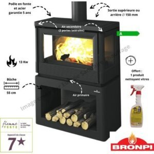 Bronpi — Poêle à bois double combustion 10 kW