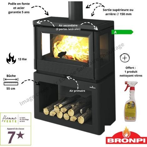 Bronpi — Poêle à bois double combustion 10 kW