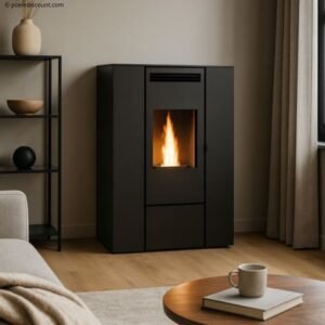 Punto Fuoco – Poêle à granulés étanche slim canalisable 9.9 kW – Évacuation arrière/supérieure – Volume de chauffe jusqu'à 300 m³ – Classe énergétique A+
